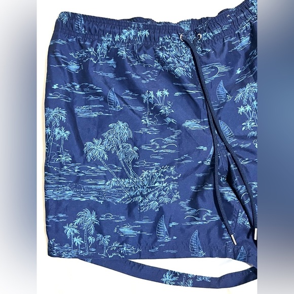 Land’s End Blue Tropical Print Men’s Swim Trunks Pockets Shorts Size 3XL 50-52 - Picture 2 of 16